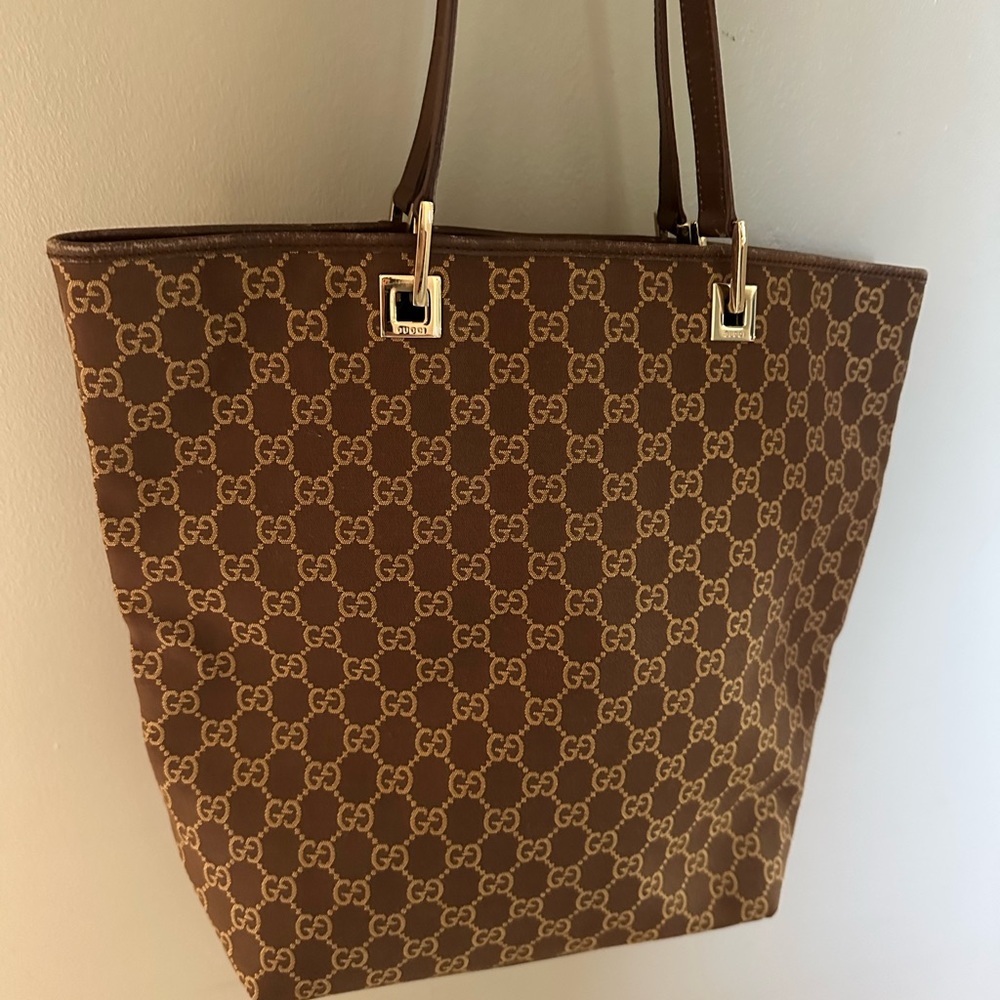 Gucci Brown GG Pattern Tote Vintage authentic